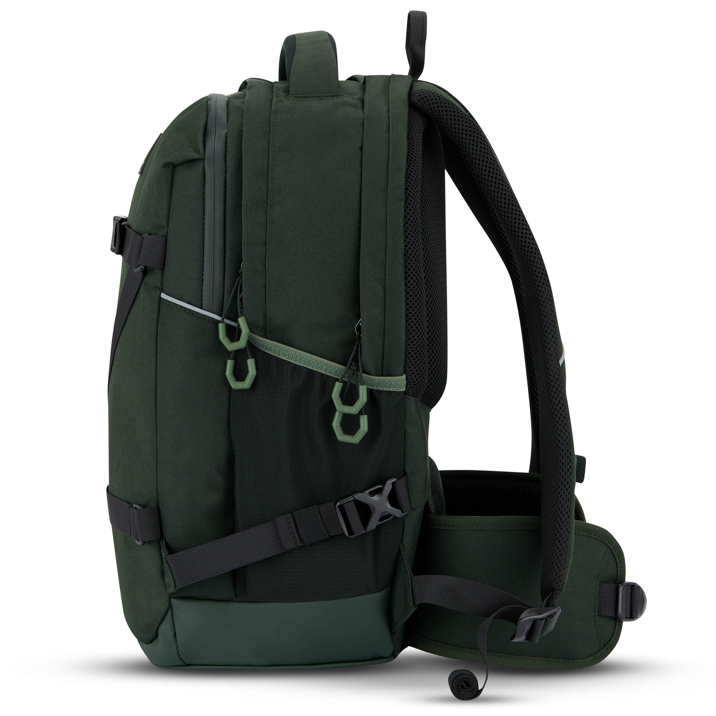 Dunkelgrüner Schulrucksack COSMO mit gepolsterten, verstellbaren Tragegurten und Hüftgurt, Nylonmaterial
