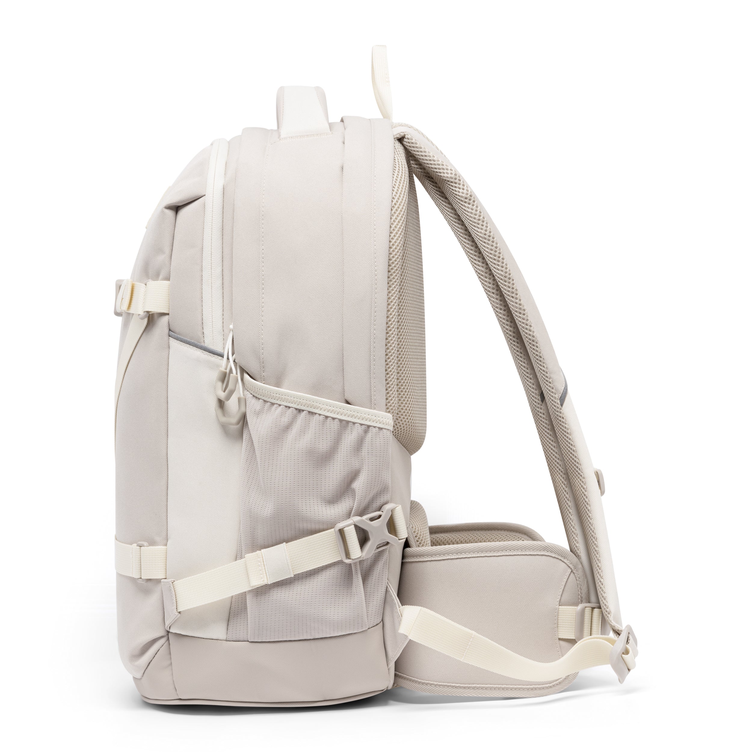 Beiger Schulrucksack COSMO von Audetic mit gepolsterten Schultergurten, seitlichen Mesh-Taschen und Brustgurt