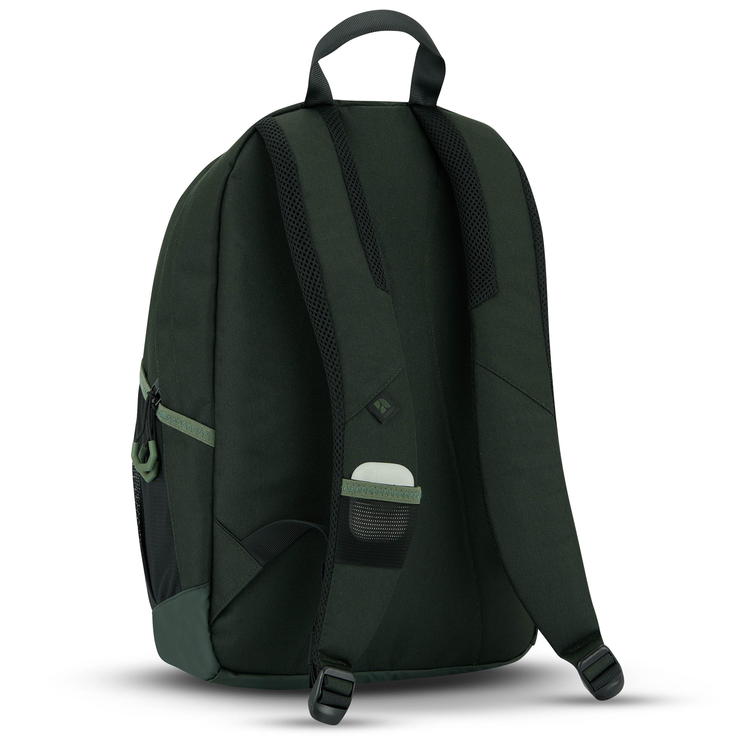 Grüner Schulrucksack FLEX von Audetic mit gepolsterten Trägern und Trageschlaufe, Rückansicht