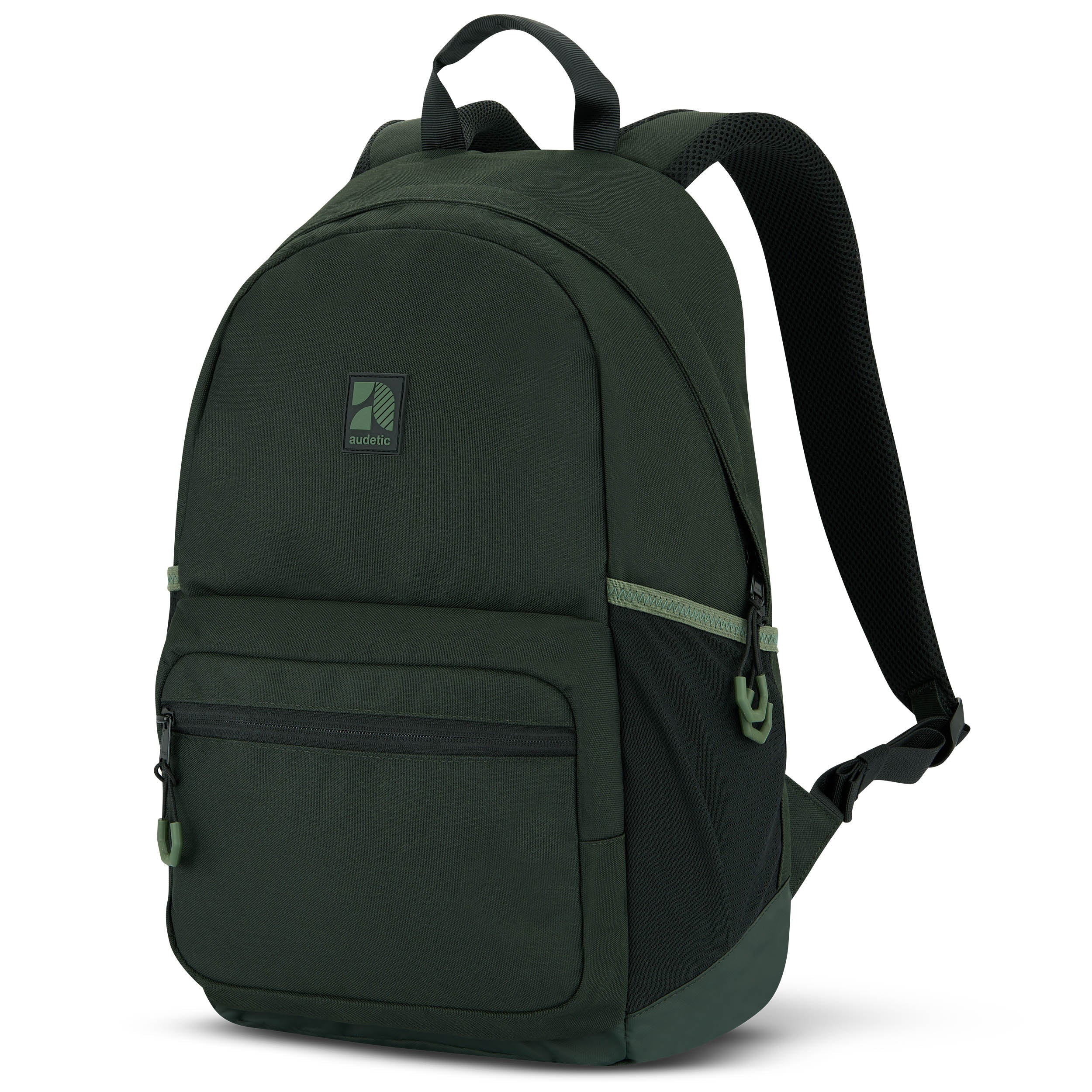 Grüner Schulrucksack FLEX von Audetic mit gepolsterten Trägern und Fronttasche