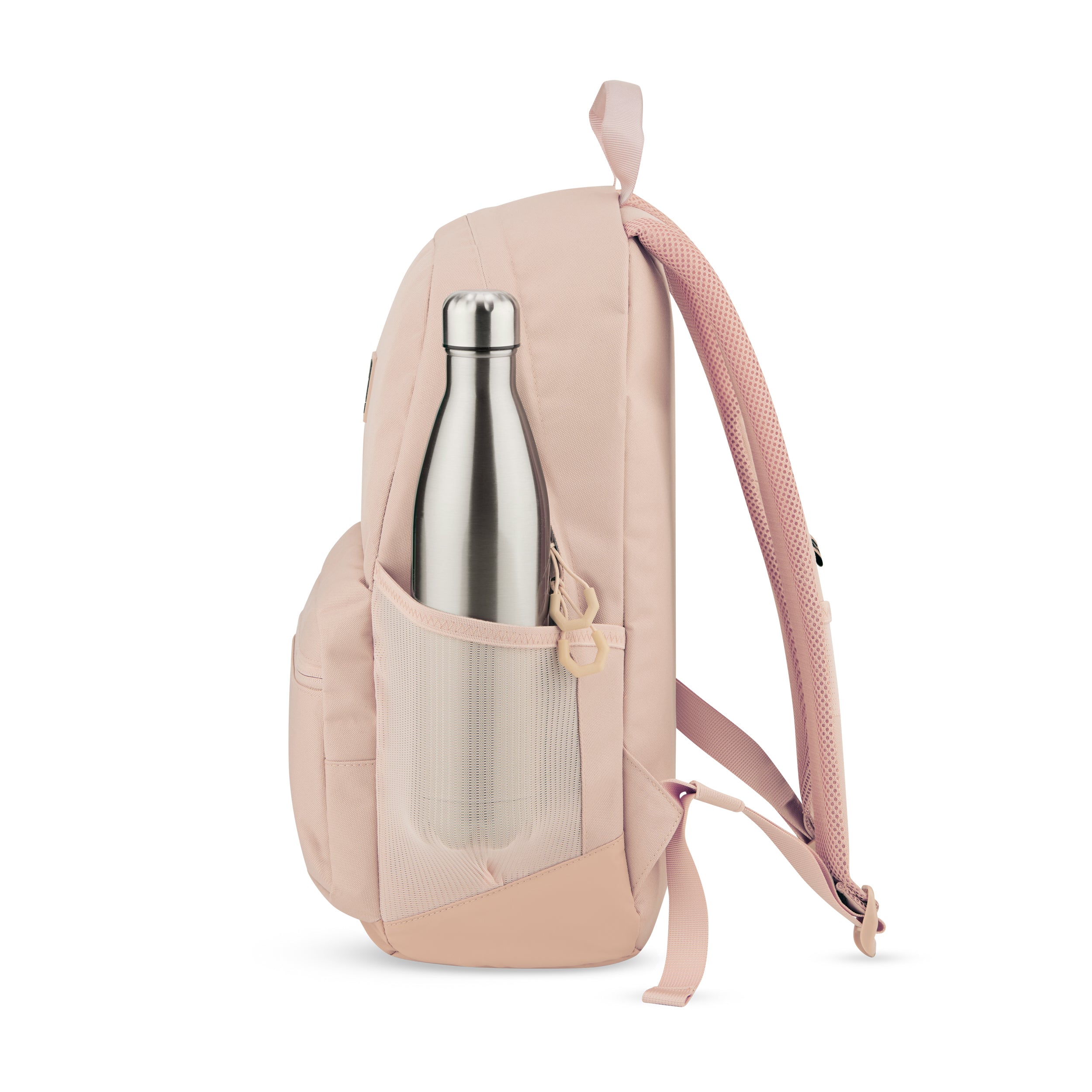 Rosa Schulrucksack FLEX mit seitlicher Netzflasche und gepolsterten Schulterriemen