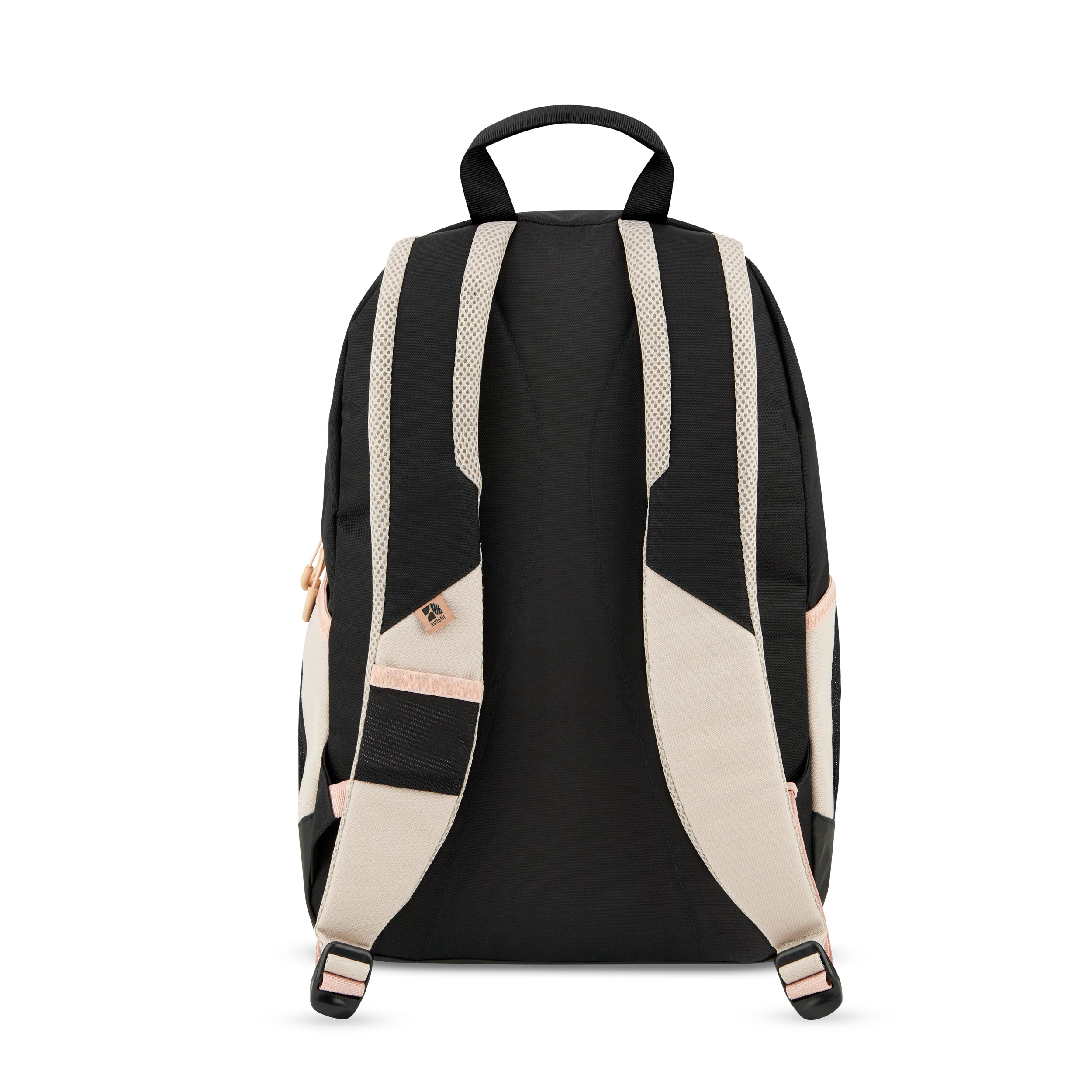 Schwarzer und rosa Schulrucksack FLEX von hinten mit gepolsterten Tragegurten und Trageschlaufe
