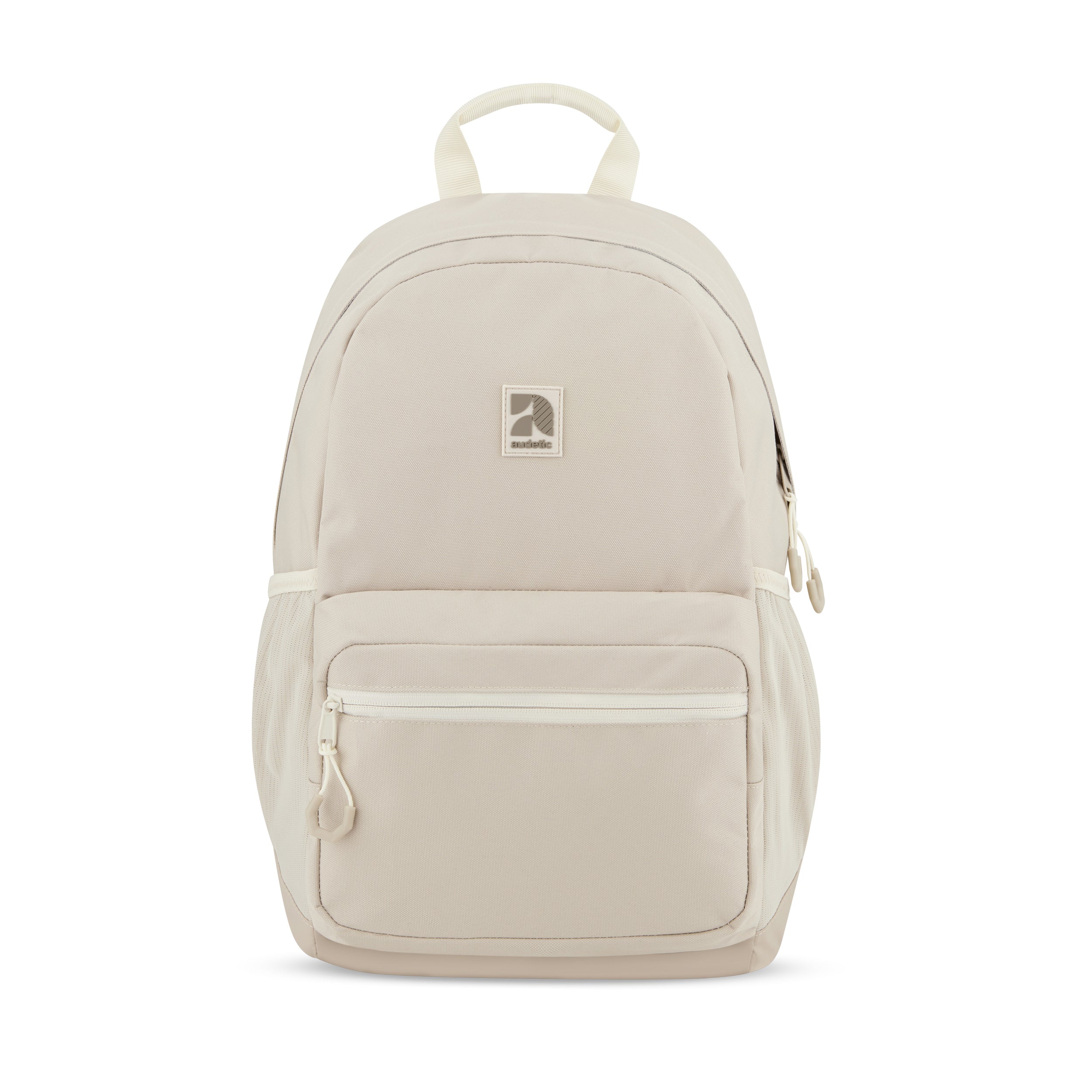 Beiger FLEX Schulrucksack mit Fronttasche und seitlichen Netztaschen