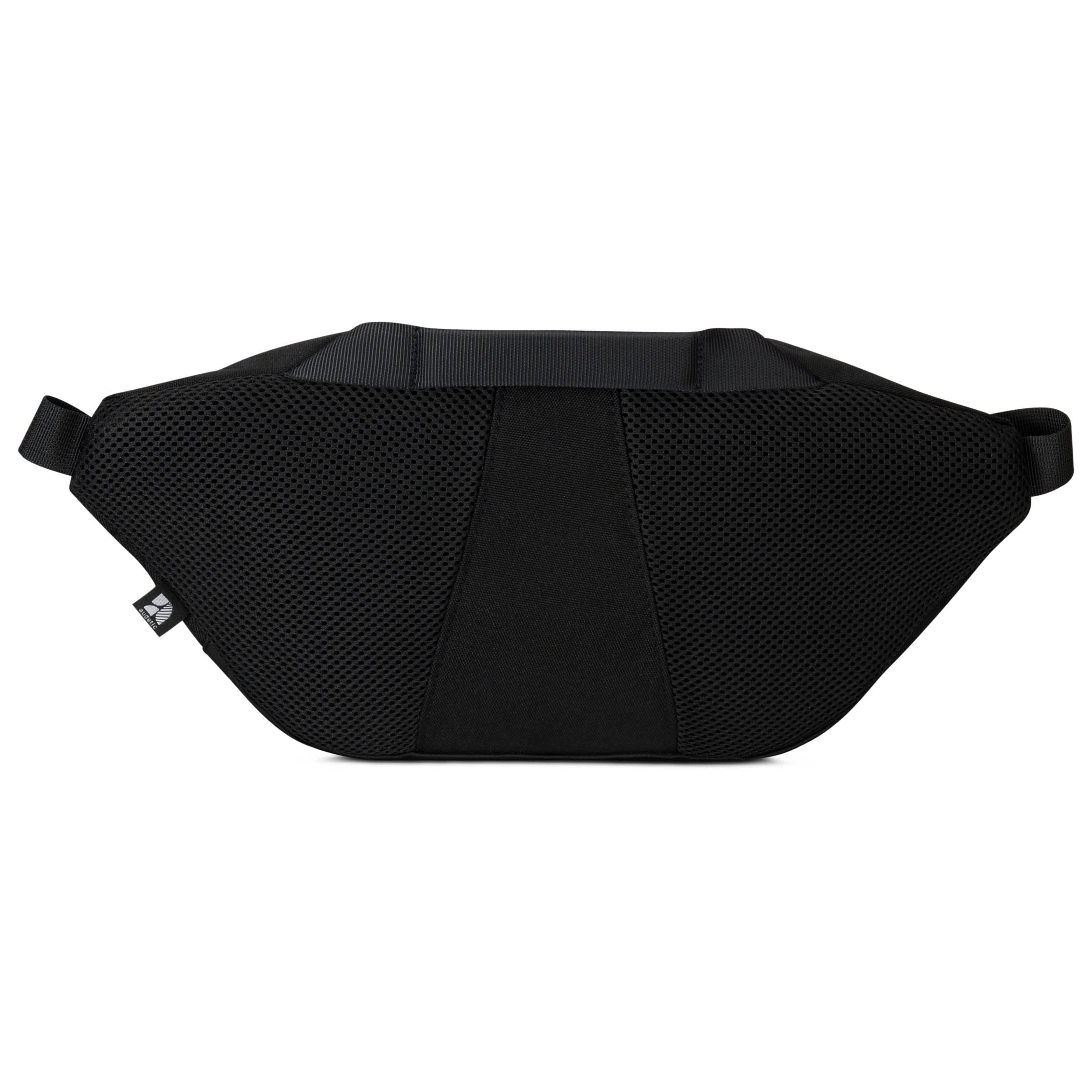 Schwarze Bauchtasche DRIP mit Netzstoff und komfortablem Polster auf der Rückseite